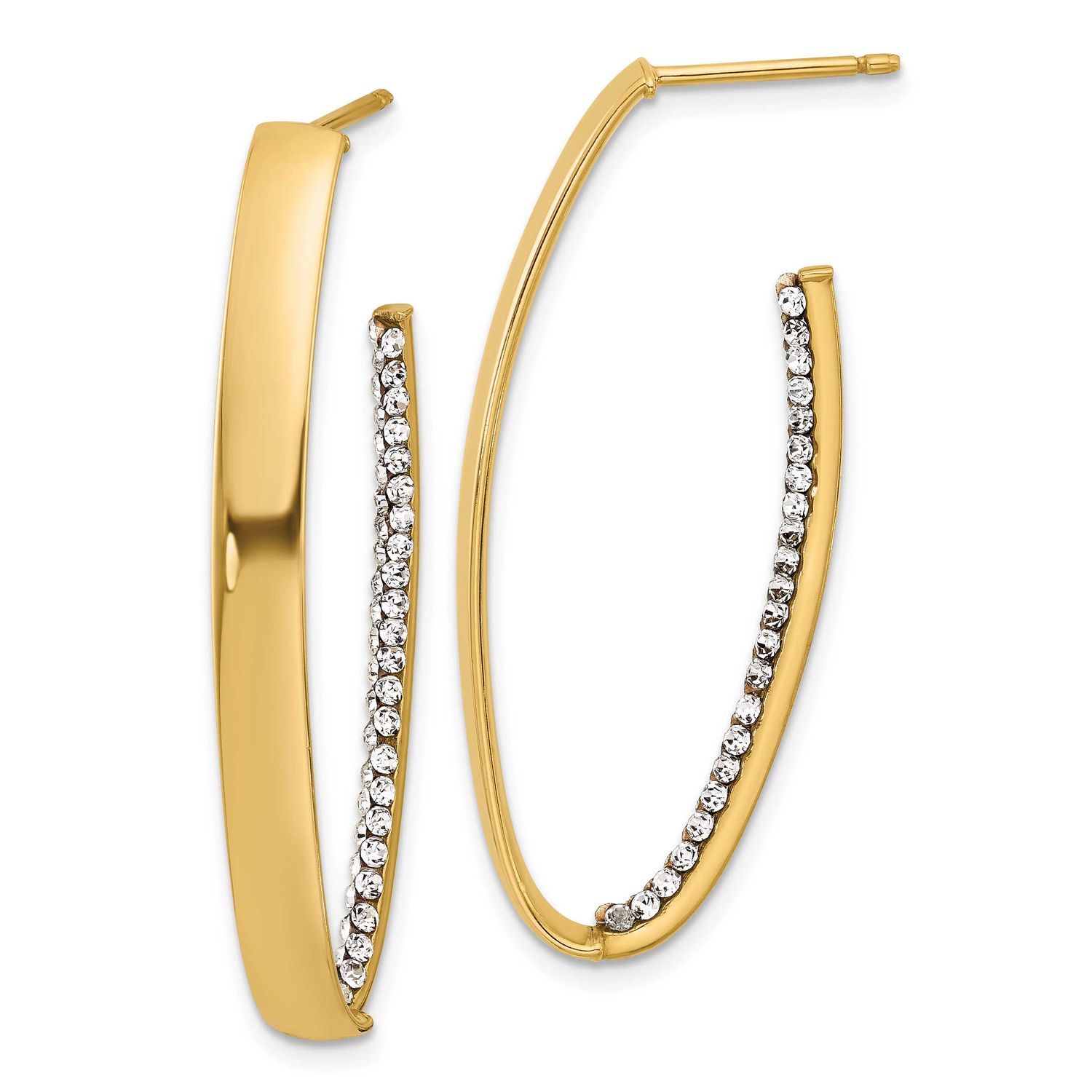 Crystals J-Hoop Drop Post Earrings 14k Gold Polished LE2612 196904339152