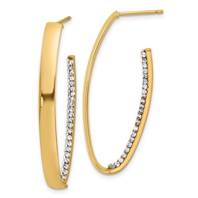 Crystals J-Hoop Drop Post Earrings 14k Gold Polished LE2612 196904339152