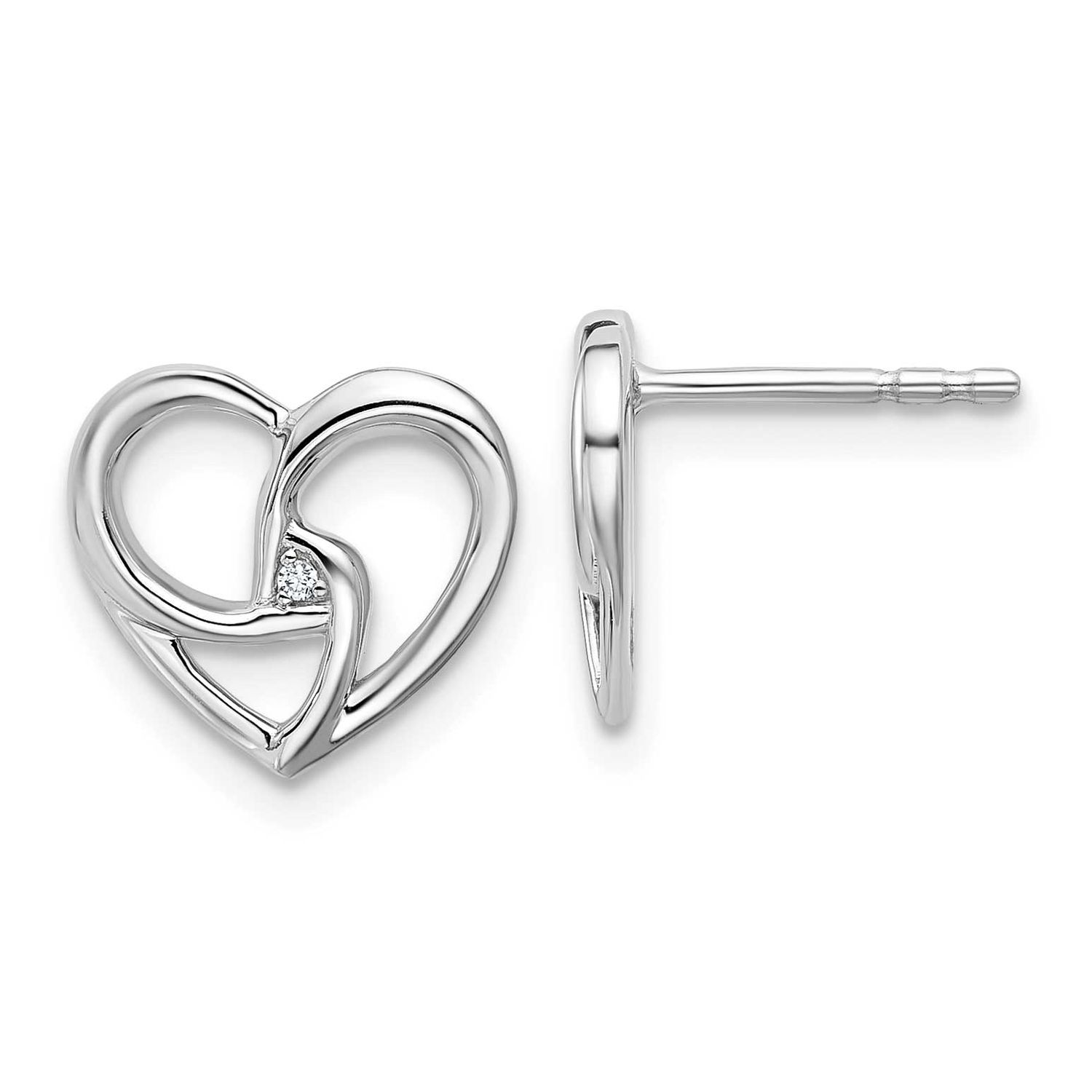 White Ice Diamond Fancy Heart Post Earrings Sterling Silver Rhodium-plated QW604 196904318324