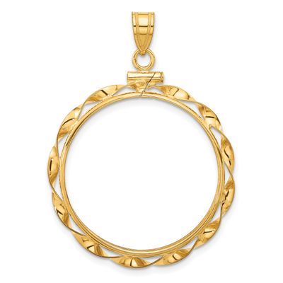 Hand Twisted Ribbon 27.0mm x 2.35mm Screw Top Coin Bezel Pendant 10k Gold Polished 10C1820/27.0
