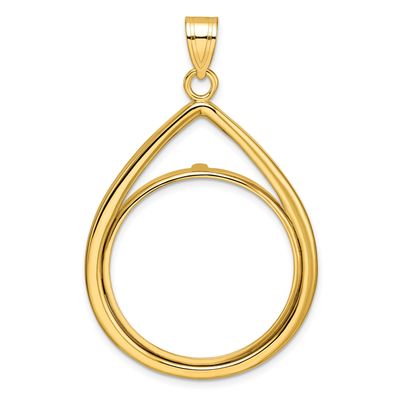 Lightweight Teardrop 27.0mm Prong Coin Bezel Pendant 10k Gold Polished 10C8191/27.0
