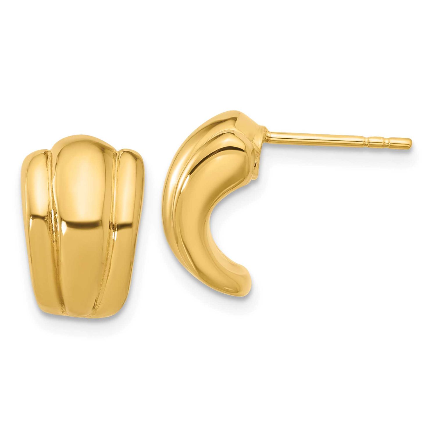 Hollow J-Hoop Post Earrings 14k Gold Polished LE2617 196904341933