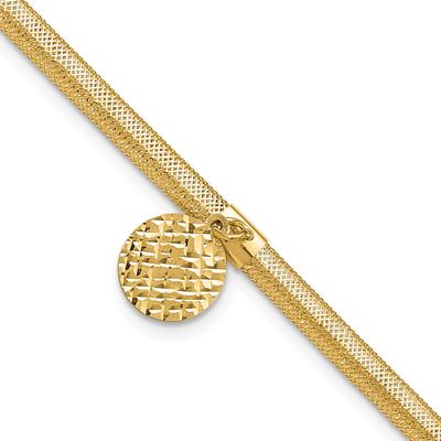 Stretch/Mesh Diamond-Cut Disc Bracelet 14k Gold Polished LF1991-7.5 196904341605