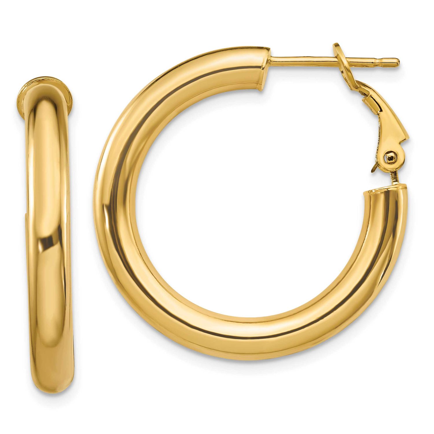4x20mm Polished Round Omega Back Hoop Earrings 14k Gold PRE927 191101984143