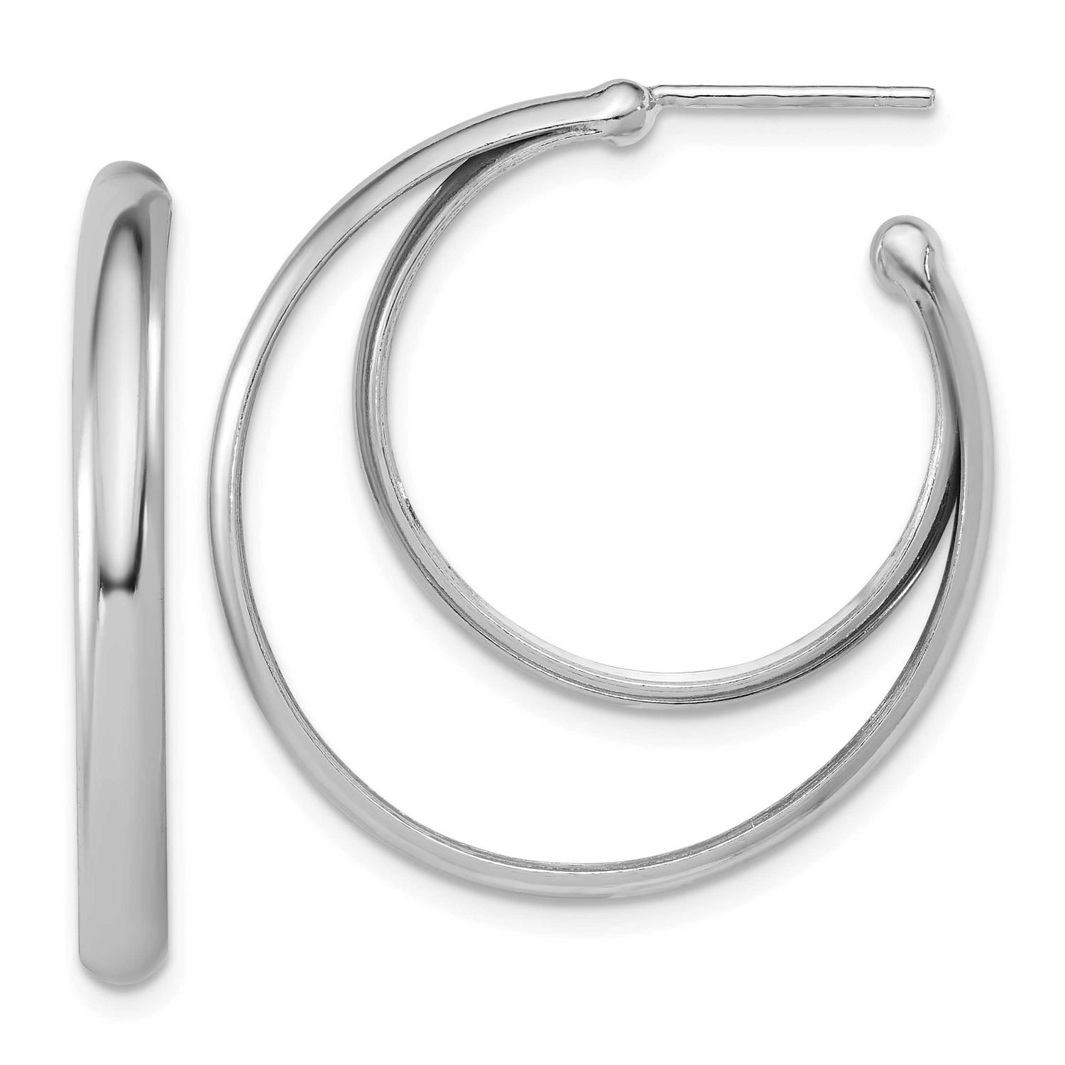 31.5mm Double Post J-Hoop Earrings Sterling Silver Polished QLE1570