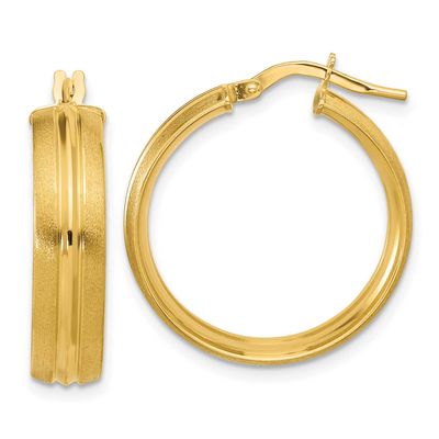 Round Hoop Earrings 14k Gold Polished and Satin LE2811