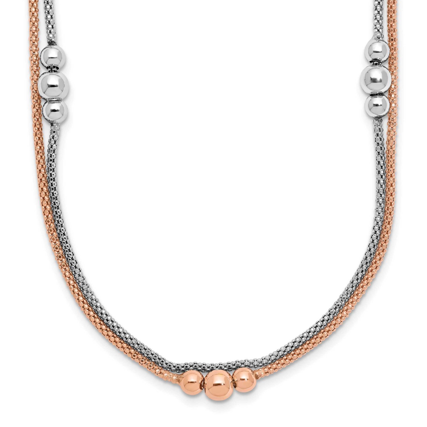 Rose-Tone with 1.75 Inch Extender Necklace Sterling Silver Rhodium-plated QLF1355-16 196904323755