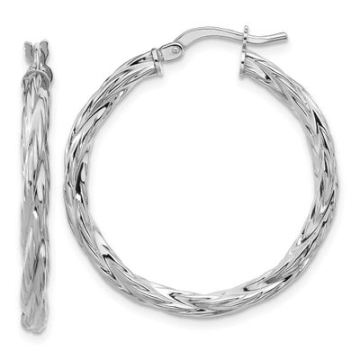 Twisted Hoop Earrings Sterling Silver Rhodium-plated Polished QLE1525 196904322147
