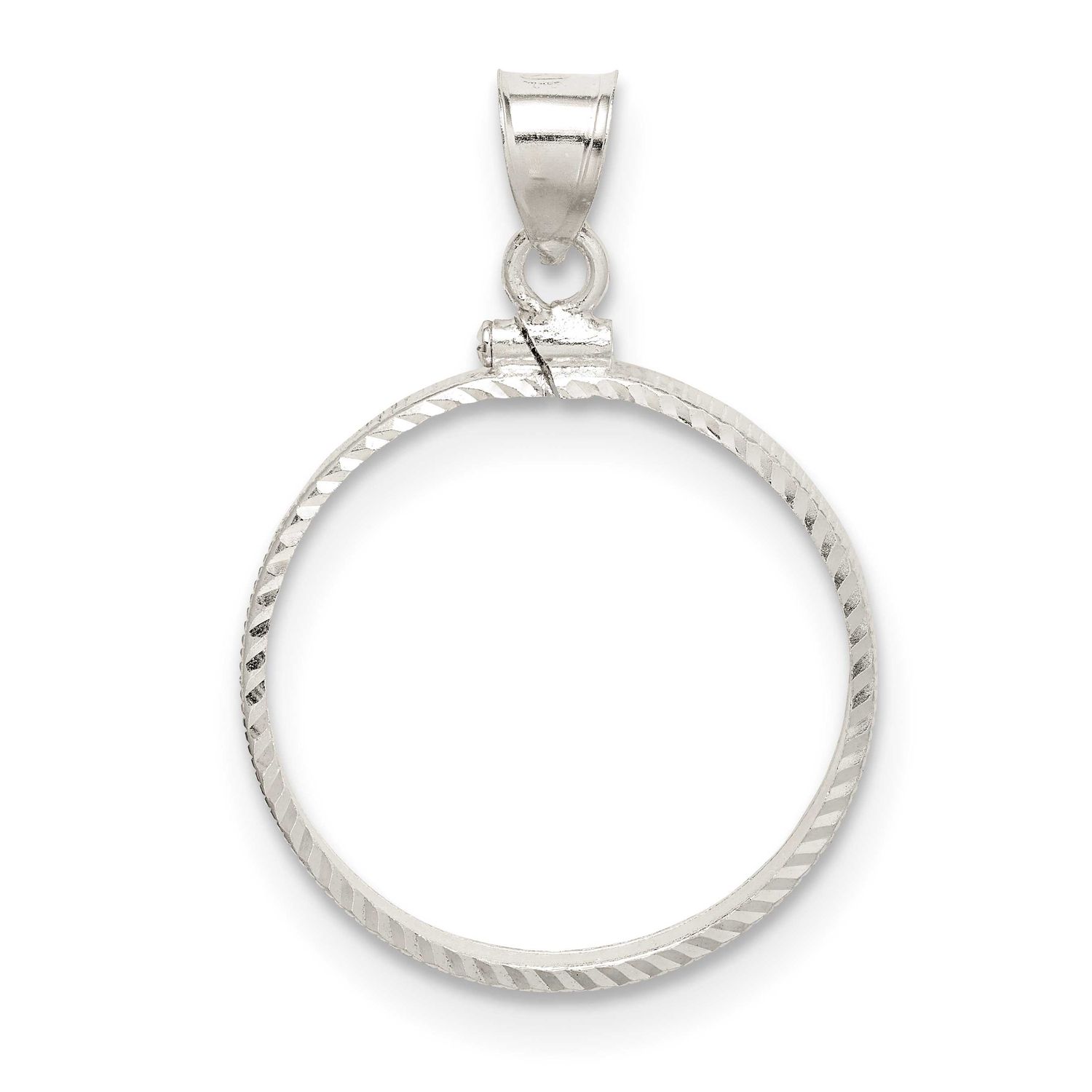 Diamond-Cut 26.4 x 1.8mm Susan B. Anthony Screw Top Coin Bezel Pendant Sterling Silver Polished QBC…