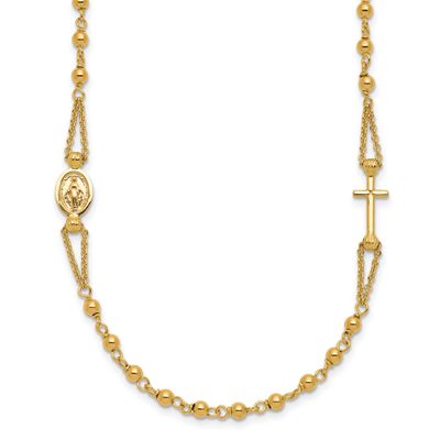 Polish/Diamond-Cut/Beaded Religious Rosary Style Necklace 14k Gold LF2185-18