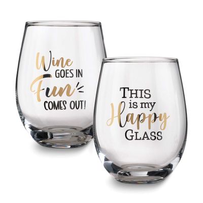 Lillian Rose Fun Set of 2 Stemless Wine Glasses with Assorted Sayings GM23956 710309459019
