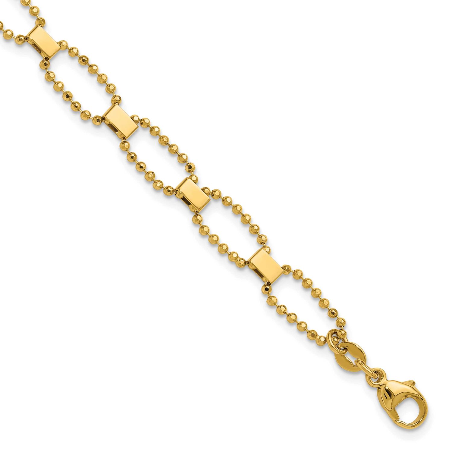 Diamond-Cut Fancy Beaded Link with 1 Inch Extender Bracelet 14k Gold Polished LF2071-7 196904280157