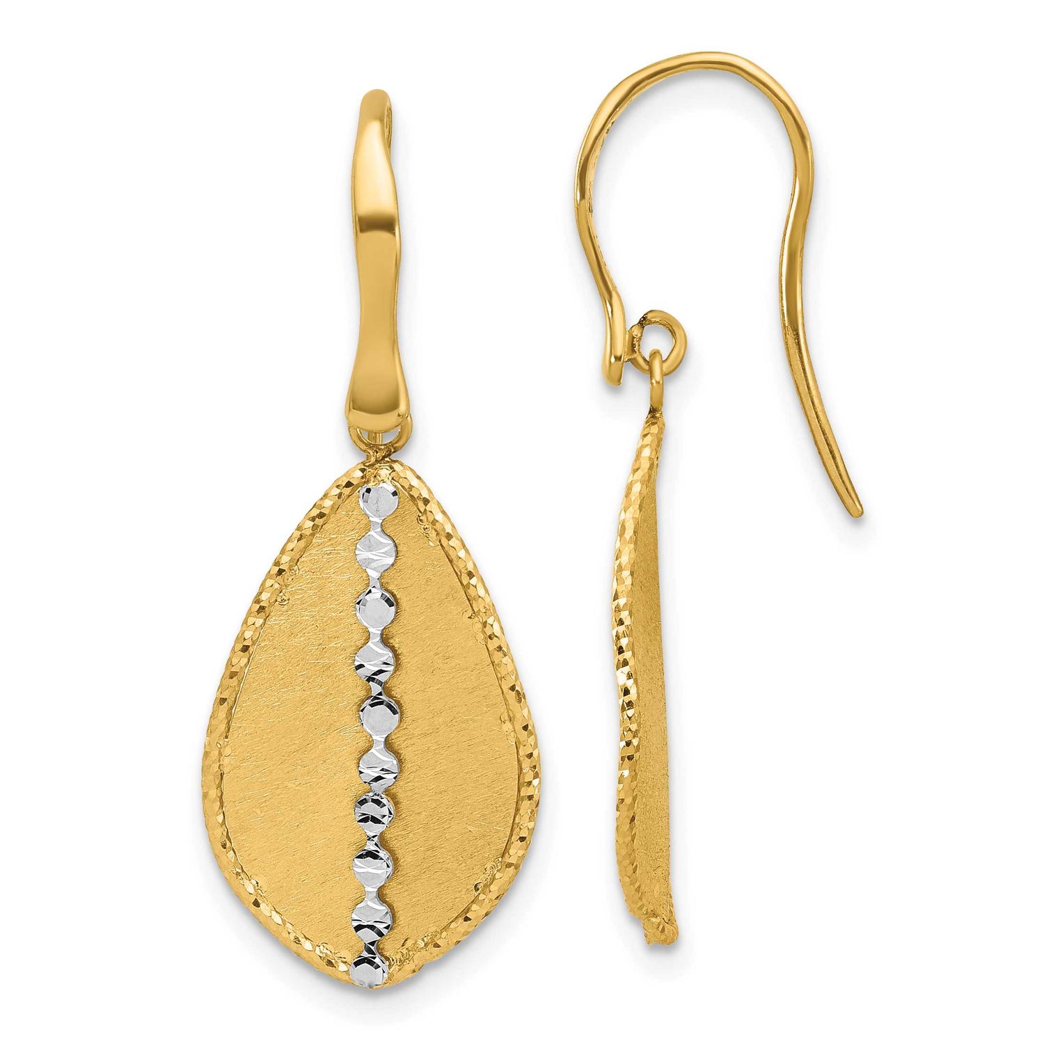 Satin Teardrop Dangle Earrings 14k Two-tone Gold Polished LE2761 196904340387