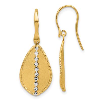 Satin Teardrop Dangle Earrings 14k Two-tone Gold Polished LE2761 196904340387