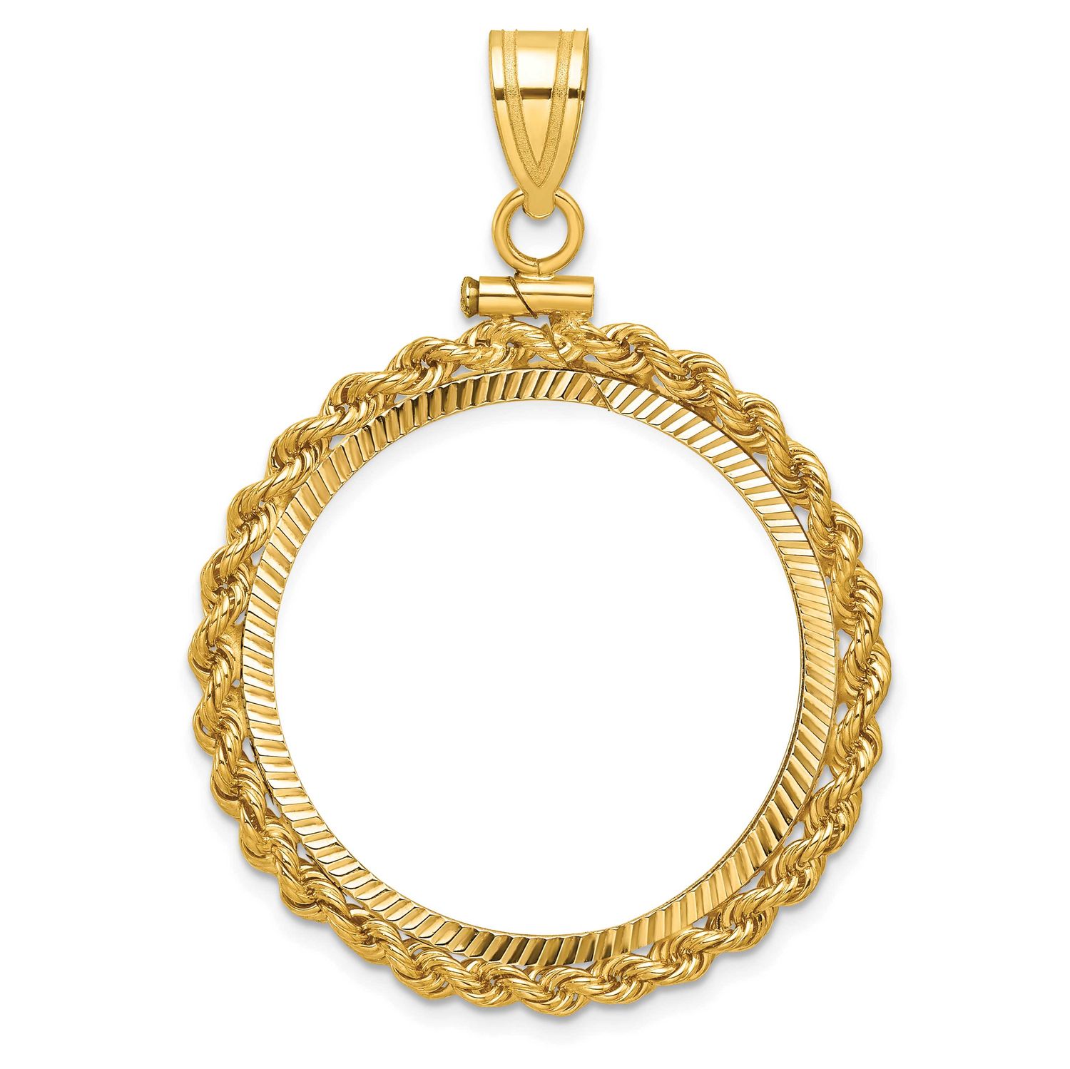 Rope and Diamond-Cut 27.0mm x 2.35mm Screw Top Coin Bezel Pendant 10k Gold Polished 10C1215D/27.0