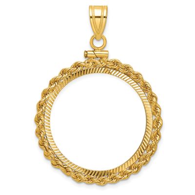Rope and Diamond-Cut 27.0mm x 2.35mm Screw Top Coin Bezel Pendant 10k Gold Polished 10C1215D/27.0