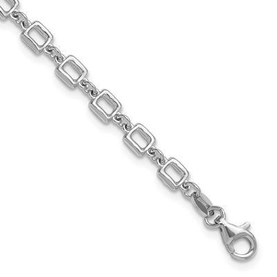 Square Link with 1 Inch Extender Bracelet Sterling Silver Rhodium-plated QLF1360-7 196904322031