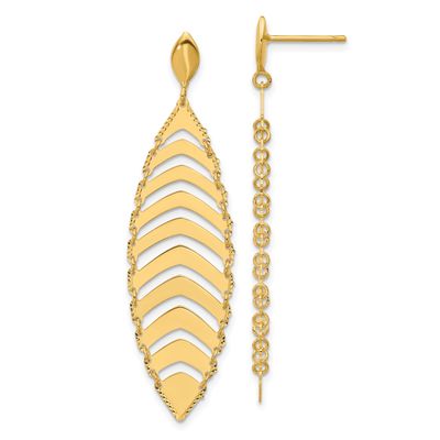 Diamond-Cut Post Dangle Leaf Earrings 14k Gold Polished LE2634 196904333778