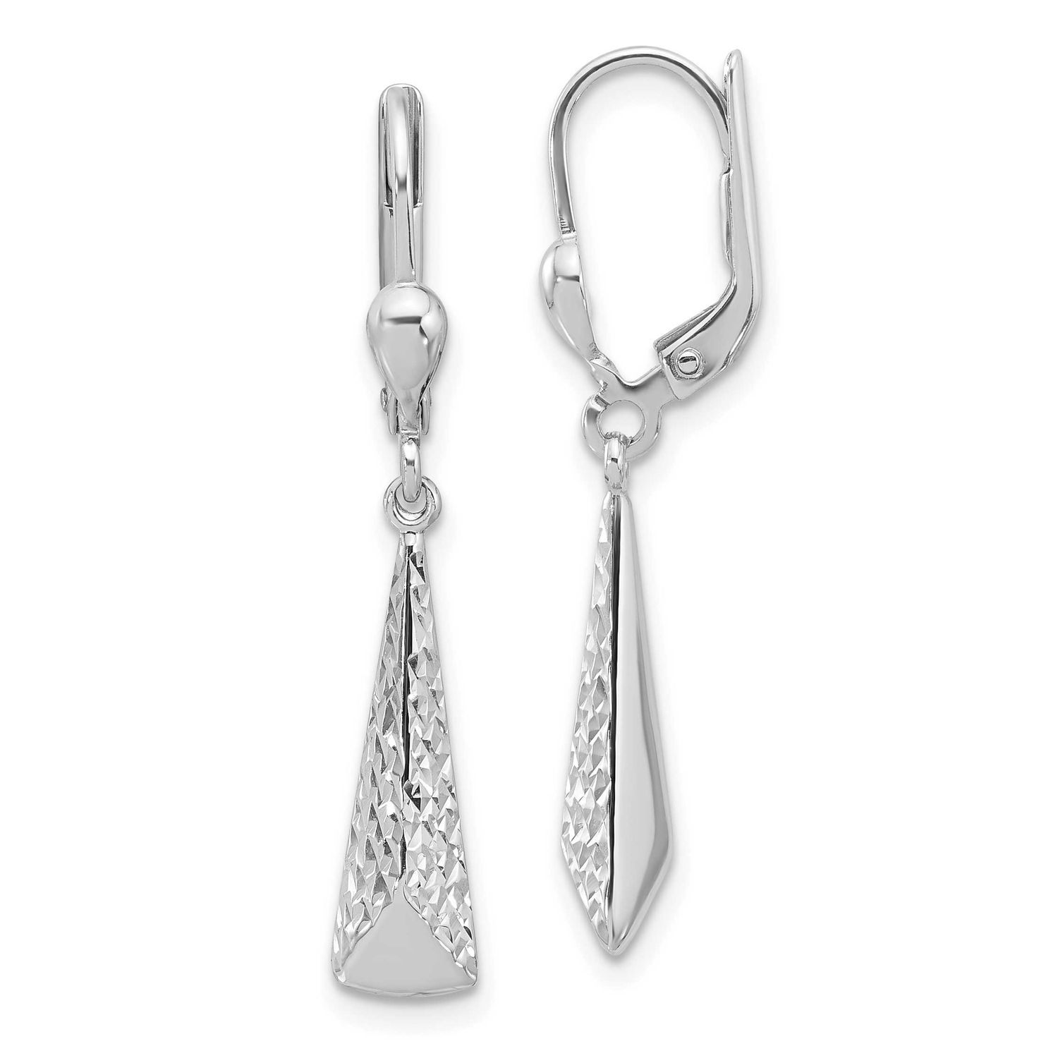 Polished/Textured Leverback Dangle Earrings 10k White Gold 10LE590W 196904344347