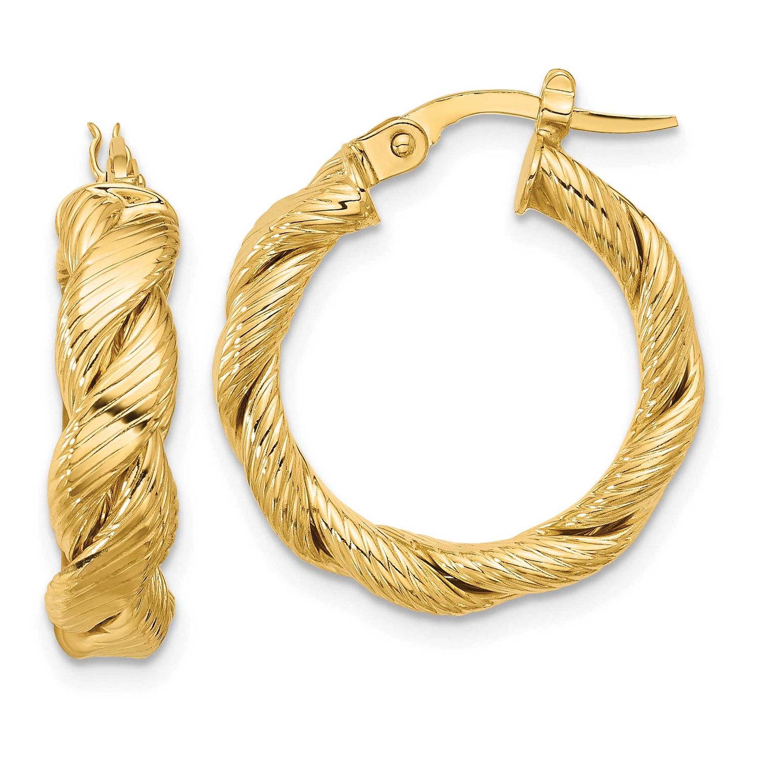 Twist Hoop Earrings 14k Gold Polished and Textured LE2745 196904272787