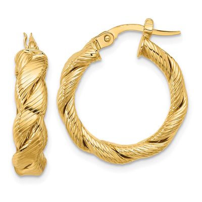 Twist Hoop Earrings 14k Gold Polished and Textured LE2745 196904272787