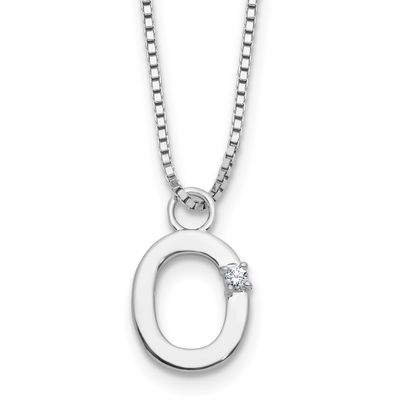 White Ice 18 Inch Diamond Letter O Initial Necklace Plus 2 Inch Extender Sterling Silver Rhodium-pl…