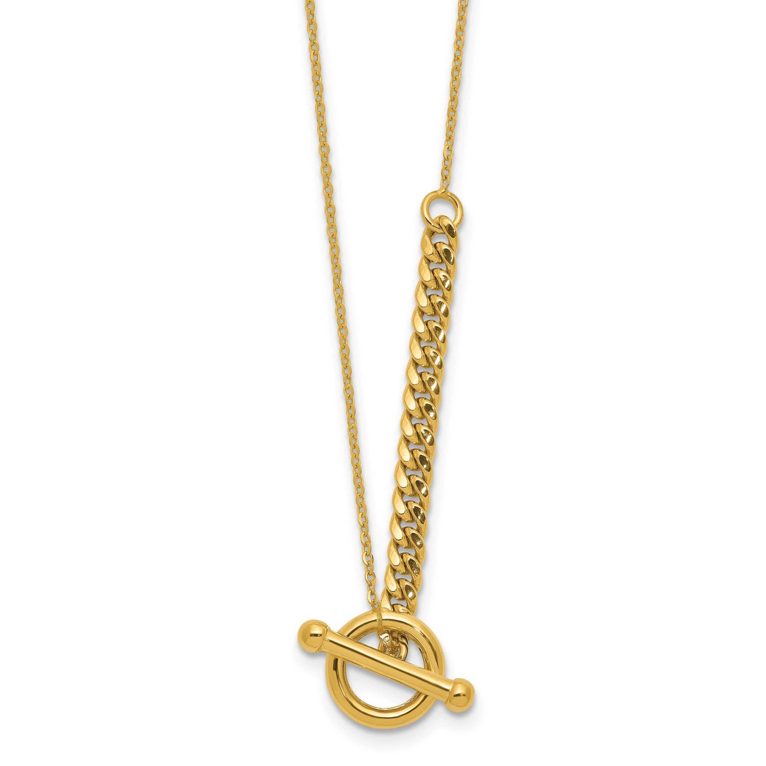Drop Toggle with 1 Inch Extender Necklace 14k Gold Polished LF2057-17.5