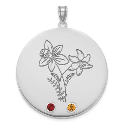 Circle with 2 Birth Flower and Birthstone Pendant Sterling Silver Rhodium-plated XNA1521/2SS