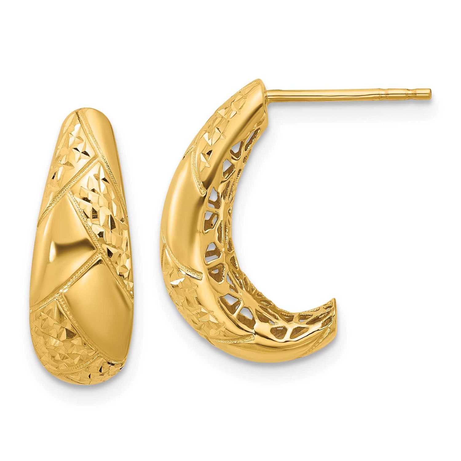 Diamond-Cut J-Hoop Earrings 14k Gold Polished LE2667 196904341186