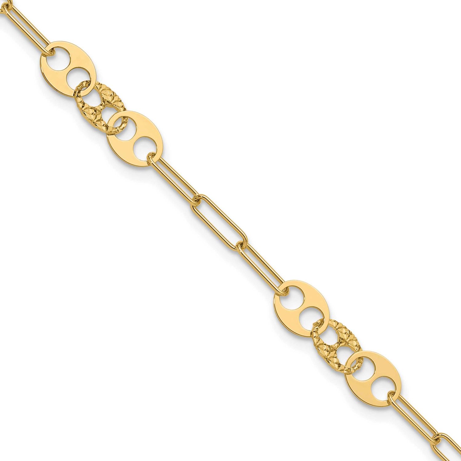 Diamond-Cut Fancy Link Bracelet 14k Gold Polished LF1926-7 196904340028