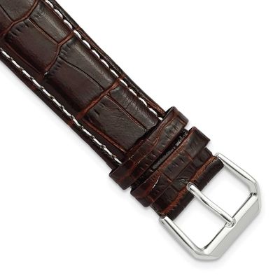 Debeer 12mm Brown Crocodile Grain Leather with White Stitching and Silver-Tone Buckle 6.75 Inch Wat…