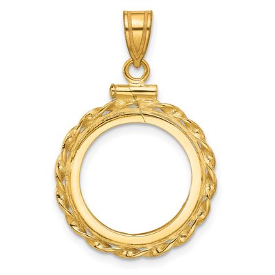 Wide Twisted Wire 16.5mm x 1.35mm Screw Top Coin Bezel Pendant 10k Gold Polished 10C8182/16.5