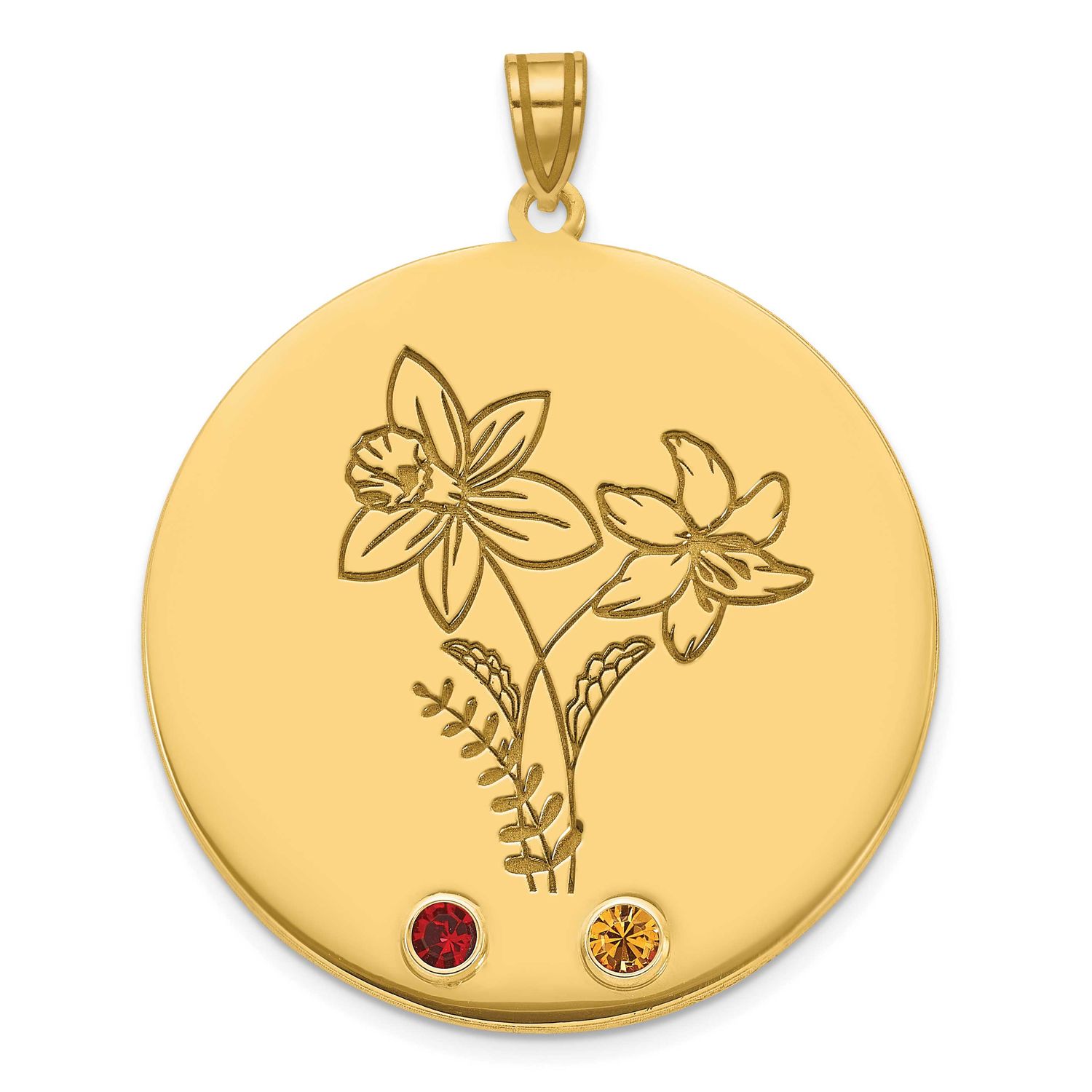 Gold-Plated Circle with 2 Birth Flower and Birthstone Pendant Sterling Silver XNA1521/2GP