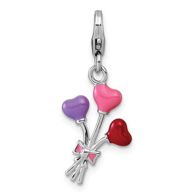 Amore La Vita 3-D Enameled Heart Balloons Charm Sterling Silver Rhodium-plated QCC1311