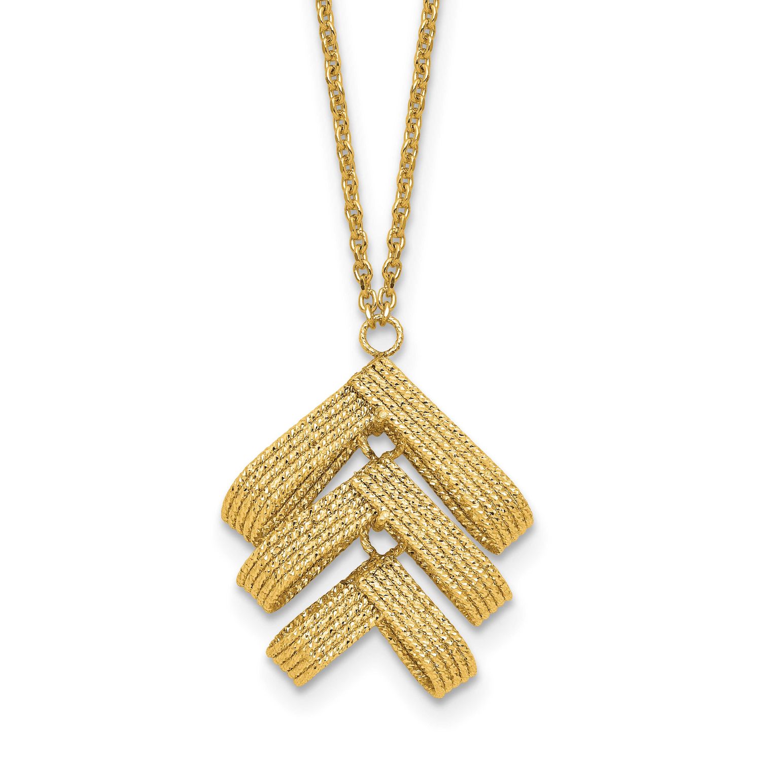Fancy with 2 Inch Extender Necklace 14k Gold Polished and Textured LF1936-17 196904331507