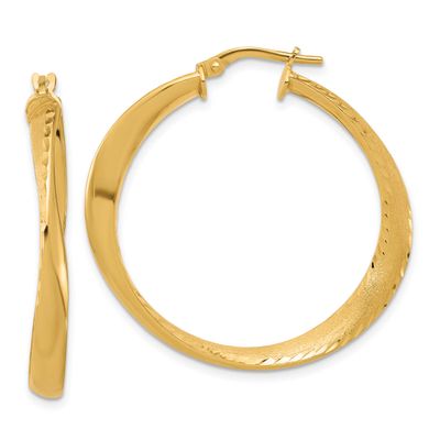 Polished Hoop Earrings Sterling Silver Gold-plated QLE1490Y 196904348406