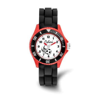 Colori Kids 30mm Soccer Ball Dial with Red Bezel and Black Silicone Band Watch XWA6615
