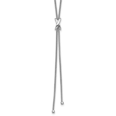 Polished x Lariat with 2 Inch Extender Necklace Sterling Silver Rhodium-plated QLF1470-16.5