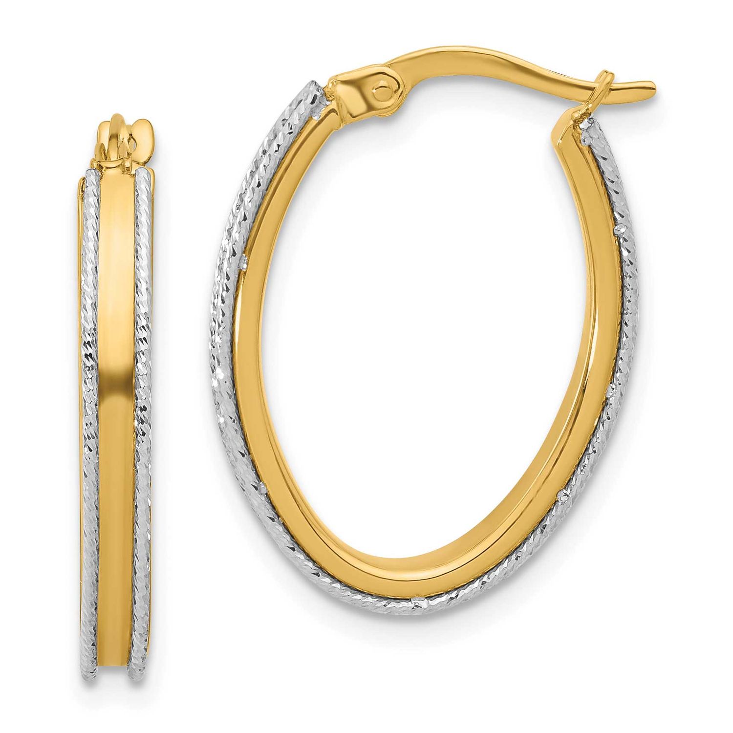 Diamond-Cut Oval Hoop Earrings 14k Two-tone Gold Polished LE2583 196904190500