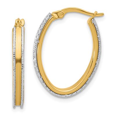 Diamond-Cut Oval Hoop Earrings 14k Two-tone Gold Polished LE2583 196904190500