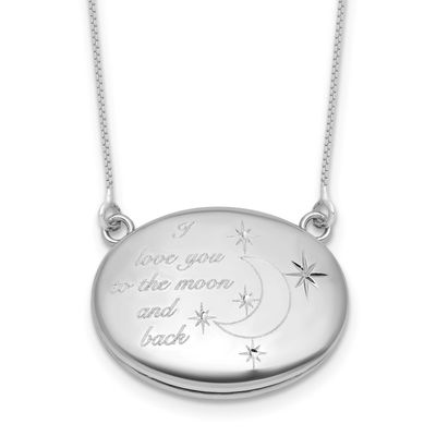 20mm Oval Love You To The Moon.. Locket with 2 Inch Extender Necklace Sterling Silver Rhodium-plate…