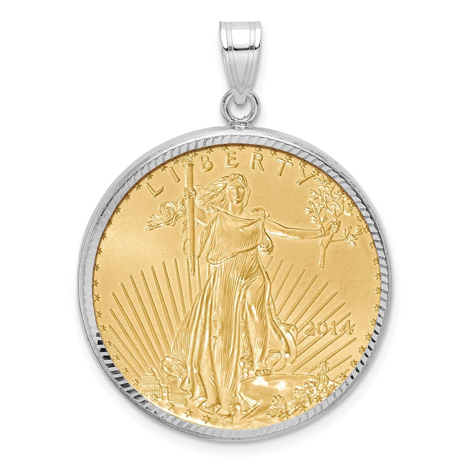 Diamond-Cut Prong Mounted 1/2Oz American Eagle Coin Bezel Pendant 14k White Gold C3997W/27.0C