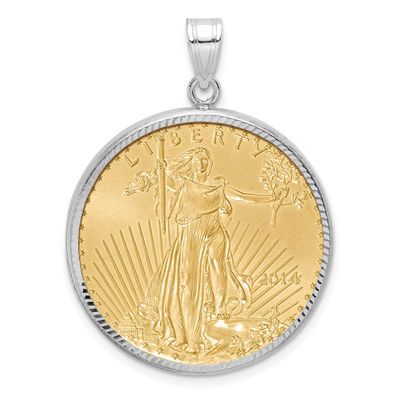 Diamond-Cut Prong Mounted 1/2Oz American Eagle Coin Bezel Pendant 14k White Gold C3997W/27.0C