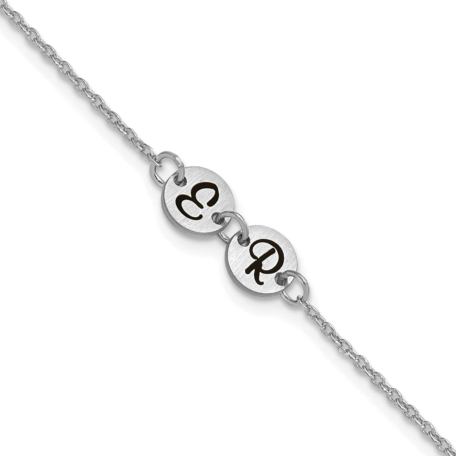 Brushed 2 Station Disc with Epoxy Initial Bracelet 14k White Gold XNA1522/2W