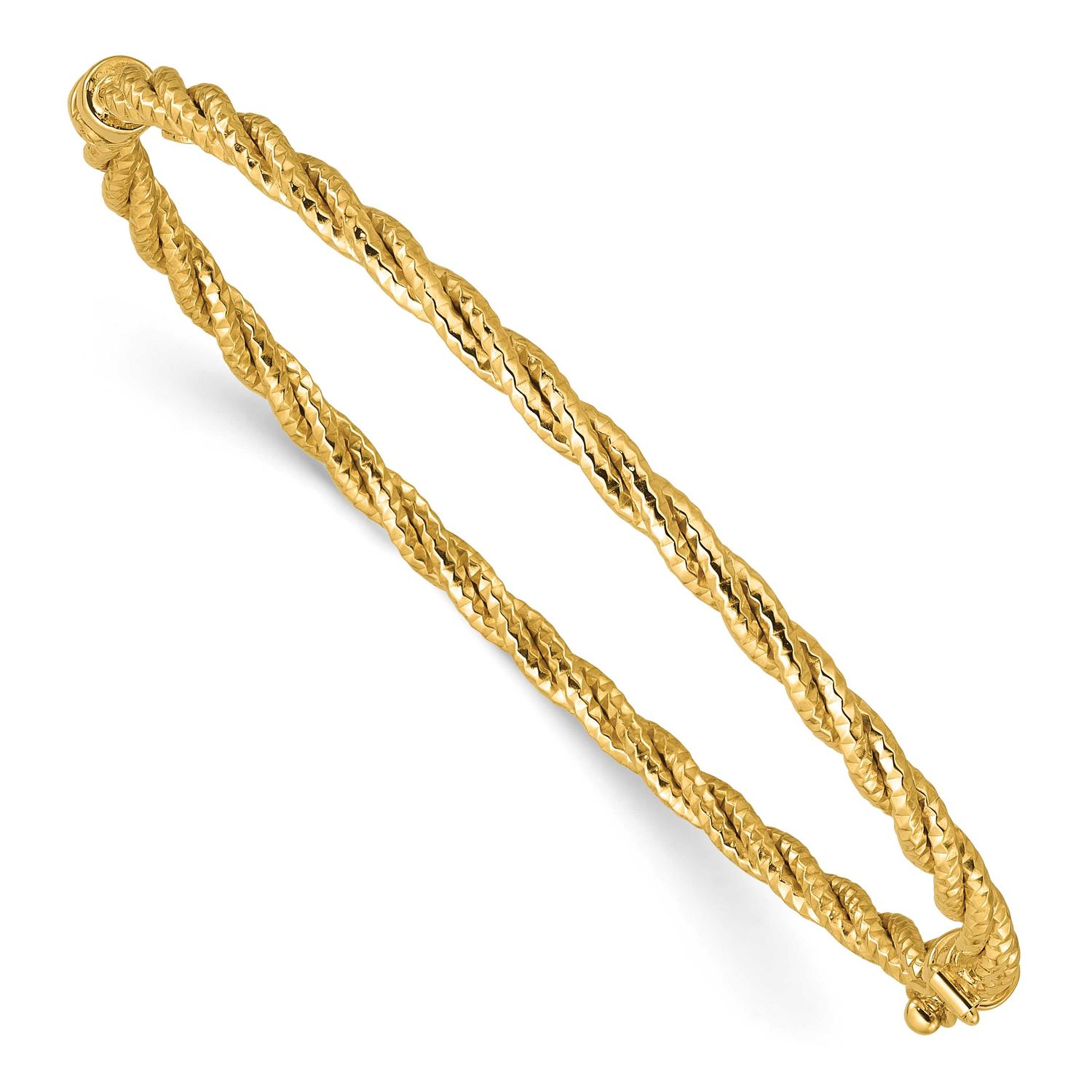Diamond-Cut Twisted Hinged Bangle 14k Gold Polished LF2132 196904315637
