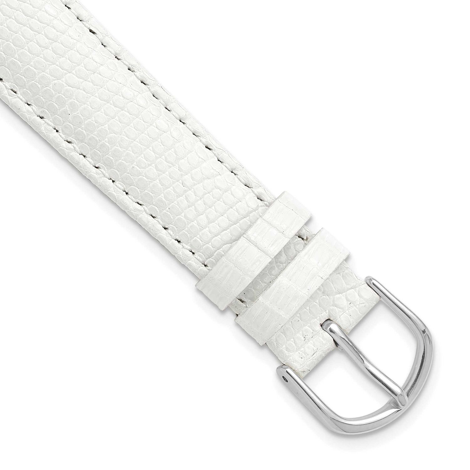 Debeer 16mm Short White Genuine Lizard Leather with Silver-Tone Buckle 6.75 Inch Watch Band 321S-16