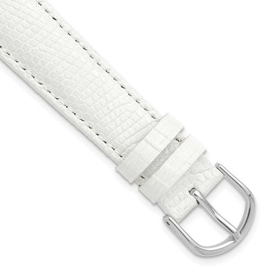 Debeer 16mm Short White Genuine Lizard Leather with Silver-Tone Buckle 6.75 Inch Watch Band 321S-16