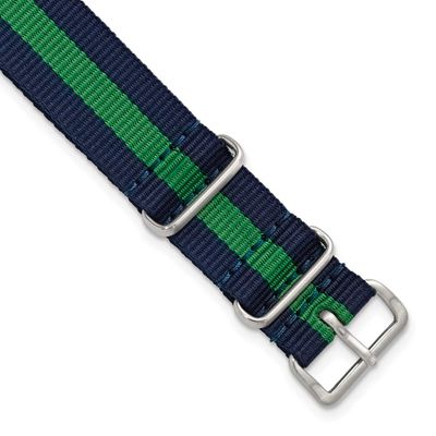 Debeer 18mm One-Piece Navy with Green Stripe Military Ballistic G10 Nylon with Silver-Tone Buckle 1…