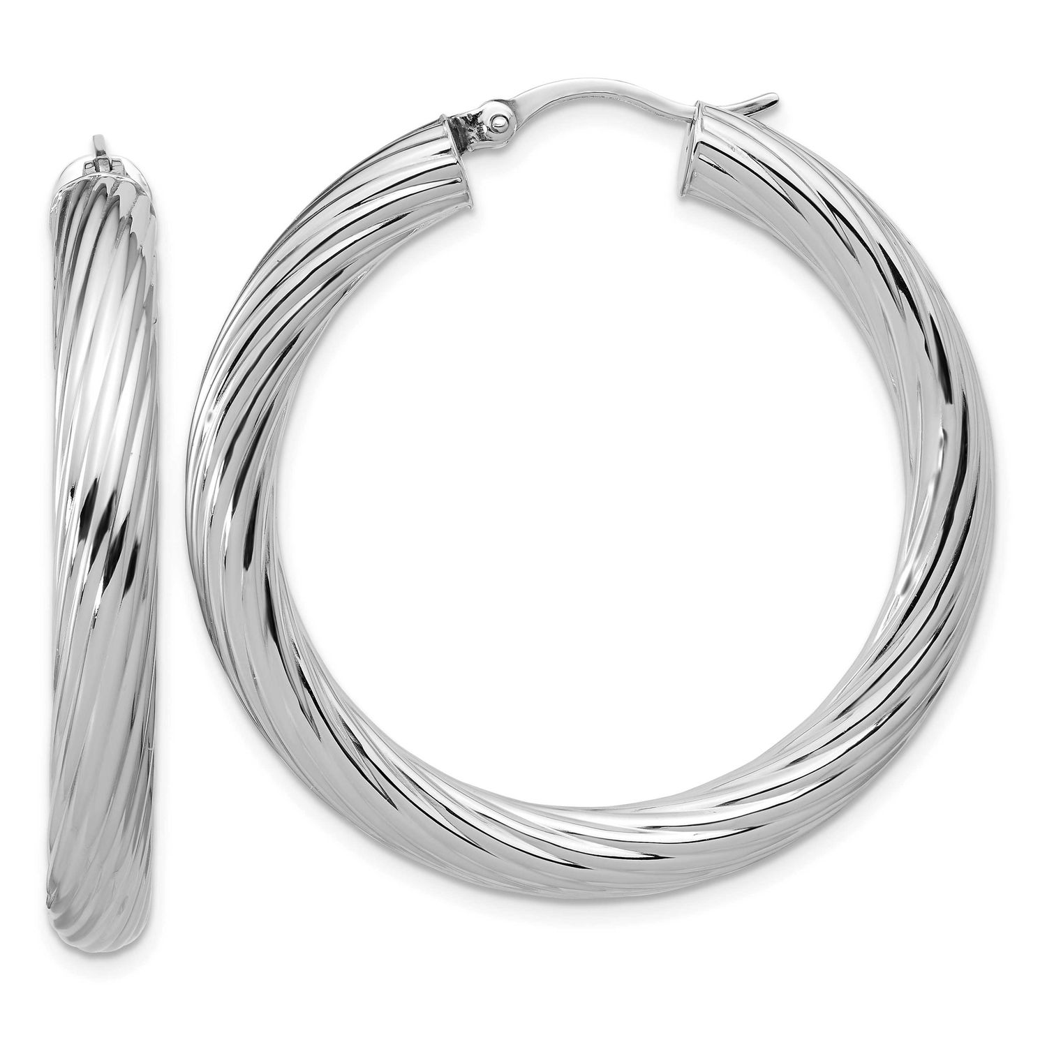 Polish/Grooved Round Hoop Earrings Sterling Silver Rhodium-plated QLE1535 196904275740