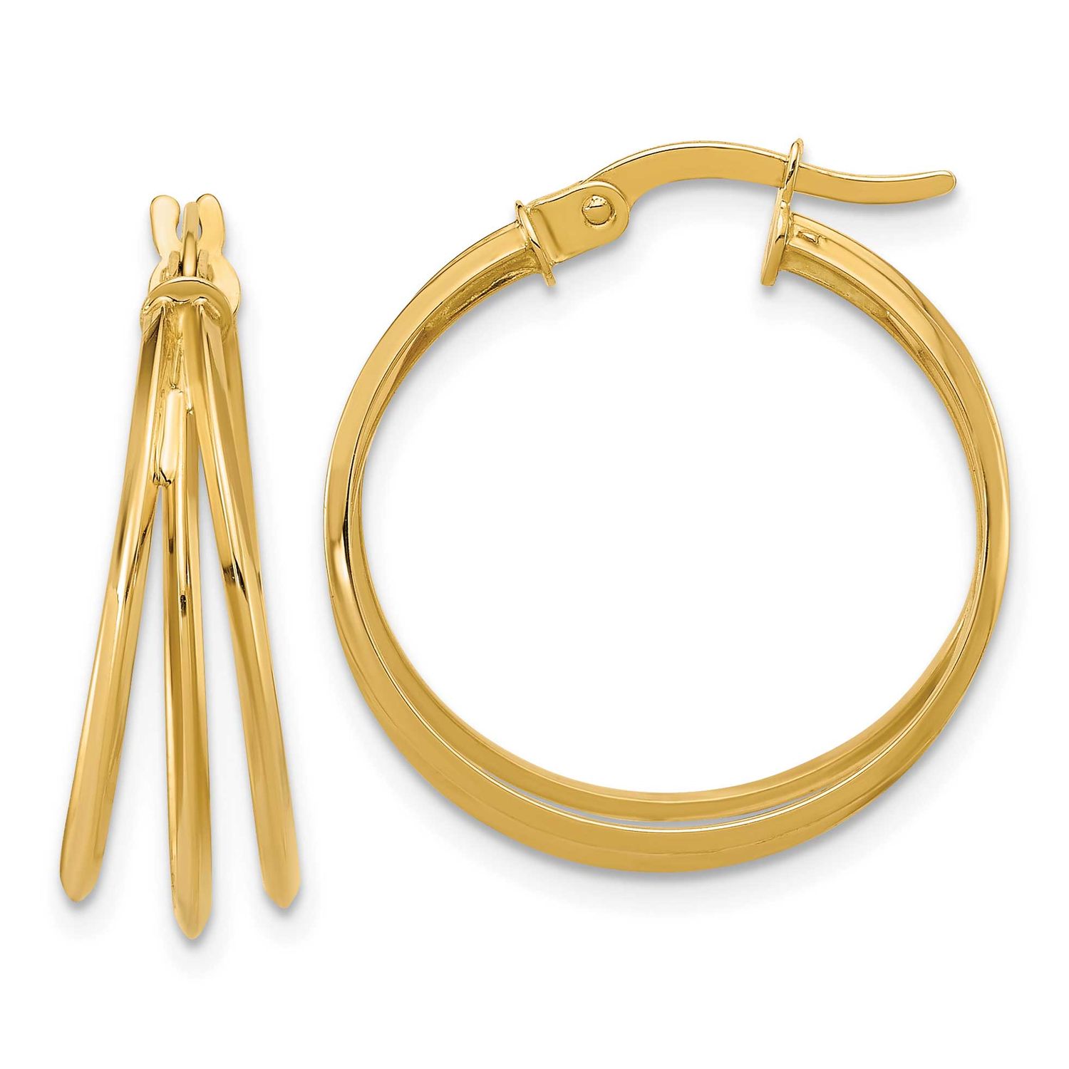 3-Row Round Hoop Earrings 14k Gold Polished LE2806